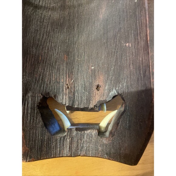 Japanese Wood Oni Mask Noh Carved Kyougen Kagura Hannya Devil Demon Wall - Picture 3 of 8